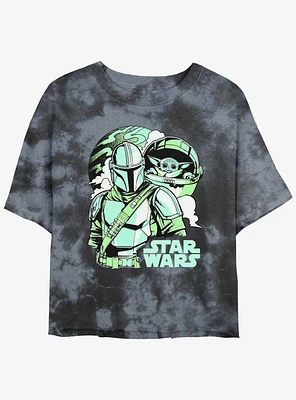 Star Wars The Mandalorian With Grogu Pop Art Womens Tie-Dye Crop T-Shirt