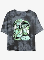 Star Wars The Mandalorian With Grogu Pop Art Womens Tie-Dye Crop T-Shirt