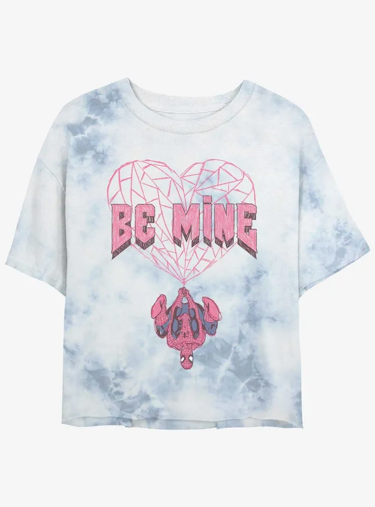 Marvel Spider-Man Be Mine Womens Tie-Dye Crop T-Shirt