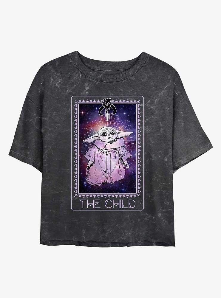 Star Wars The Mandalorian Cosmic Child Tarot Mineral Wash Girls Crop T-Shirt