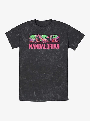 Star Wars The Mandalorian Grogu Neon Logo Mineral Wash T-Shirt