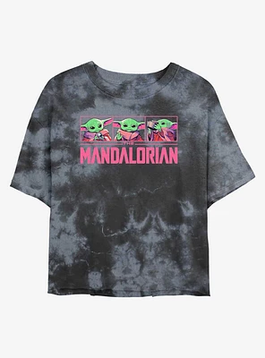 Star Wars The Mandalorian Grogu Neon Logo Tie-Dye Girls Crop T-Shirt