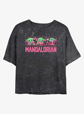 Star Wars The Mandalorian Grogu Neon Logo Mineral Wash Girls Crop T-Shirt