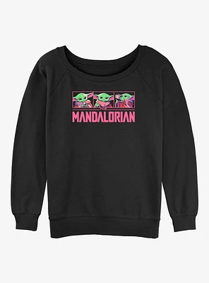 Star Wars The Mandalorian Grogu Neon Logo Girls Slouchy Sweatshirt