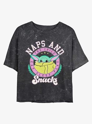 Star Wars The Mandalorian Grogu Naps And Snacks Mineral Wash Girls Crop T-Shirt