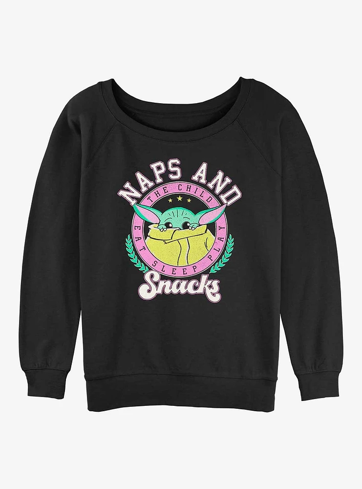 Star Wars The Mandalorian Grogu Naps And Snacks Girls Slouchy Sweatshirt