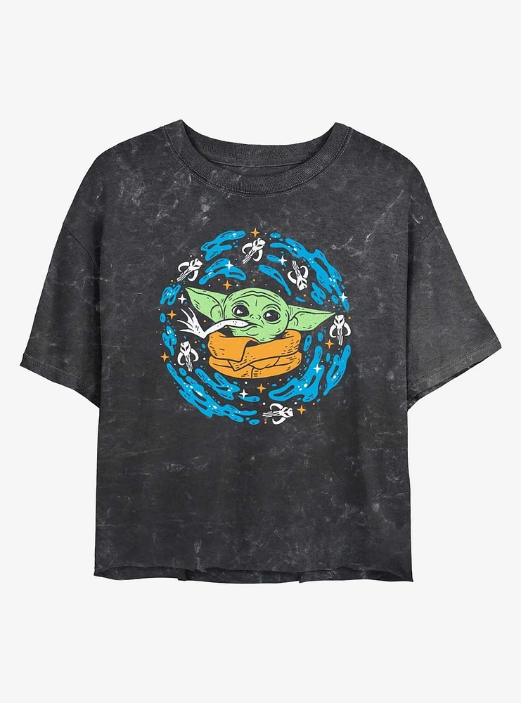 Star Wars The Mandalorian Frogs On My Mind Mineral Wash Girls Crop T-Shirt