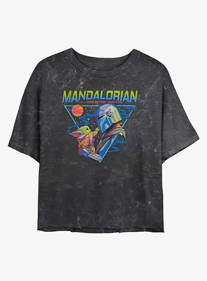 Star Wars The Mandalorian Grogu and Din Djarin Triangle Mineral Wash Girls Crop T-Shirt