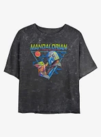 Star Wars The Mandalorian Grogu and Din Djarin Triangle Mineral Wash Girls Crop T-Shirt