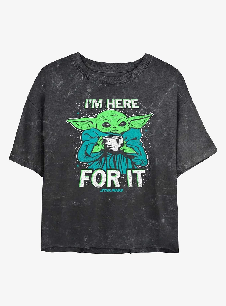 Star Wars The Mandalorian Grogu Tea I'm Here For It Mineral Wash Girls Crop T-Shirt