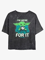 Star Wars The Mandalorian Grogu Tea I'm Here For It Mineral Wash Girls Crop T-Shirt