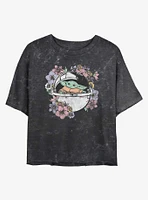 Star Wars The Mandalorian Grogu Floral Bassinet Mineral Wash Girls Crop T-Shirt