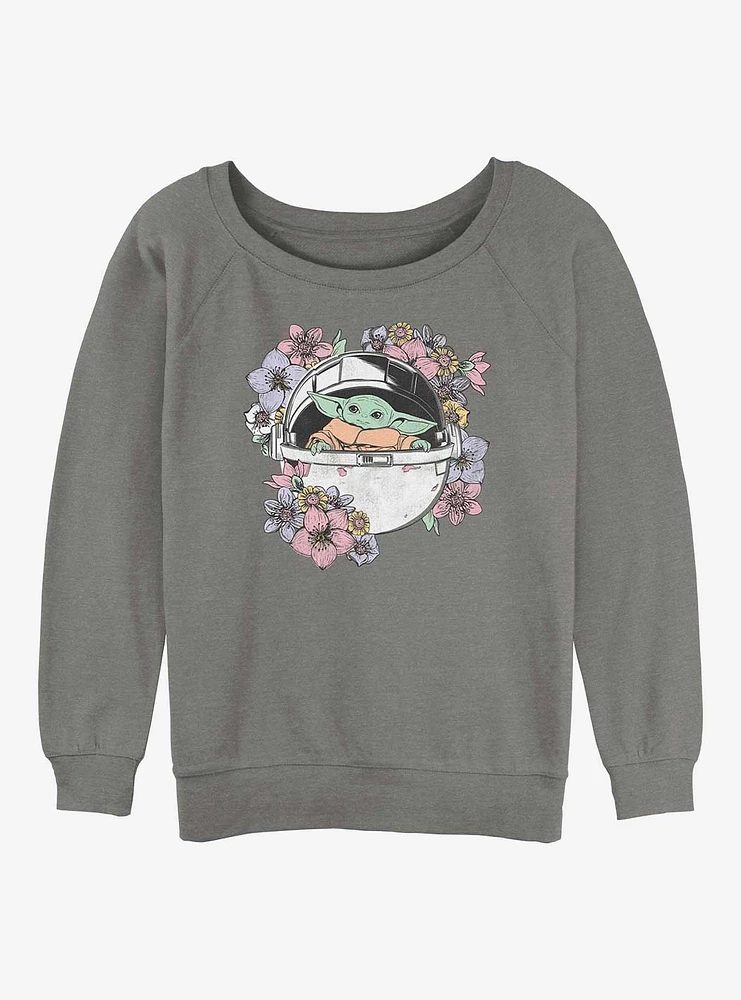 Star Wars The Mandalorian Grogu Floral Bassinet Girls Slouchy Sweatshirt