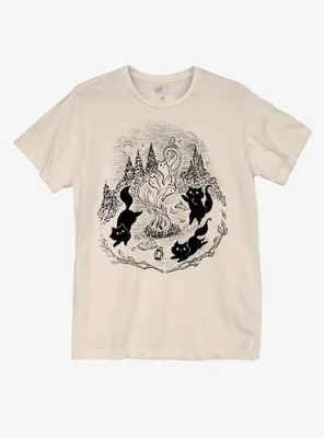 Cat Bonfire Boyfriend Fit Girls T-Shirt By Mallard