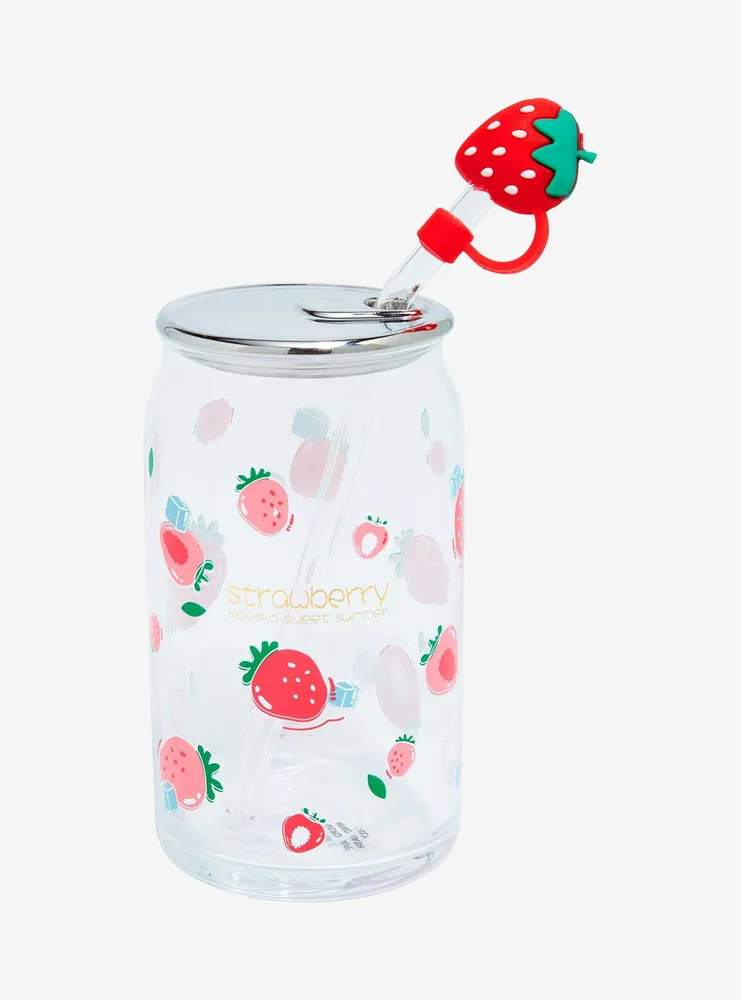 Hot Topic Strawberry Glass Soda Can Water Bottle With Straw
