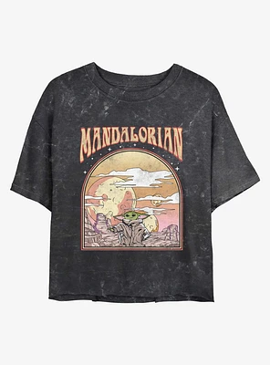 Star Wars The Mandalorian Sunset Child Mineral Wash Girls Crop T-Shirt