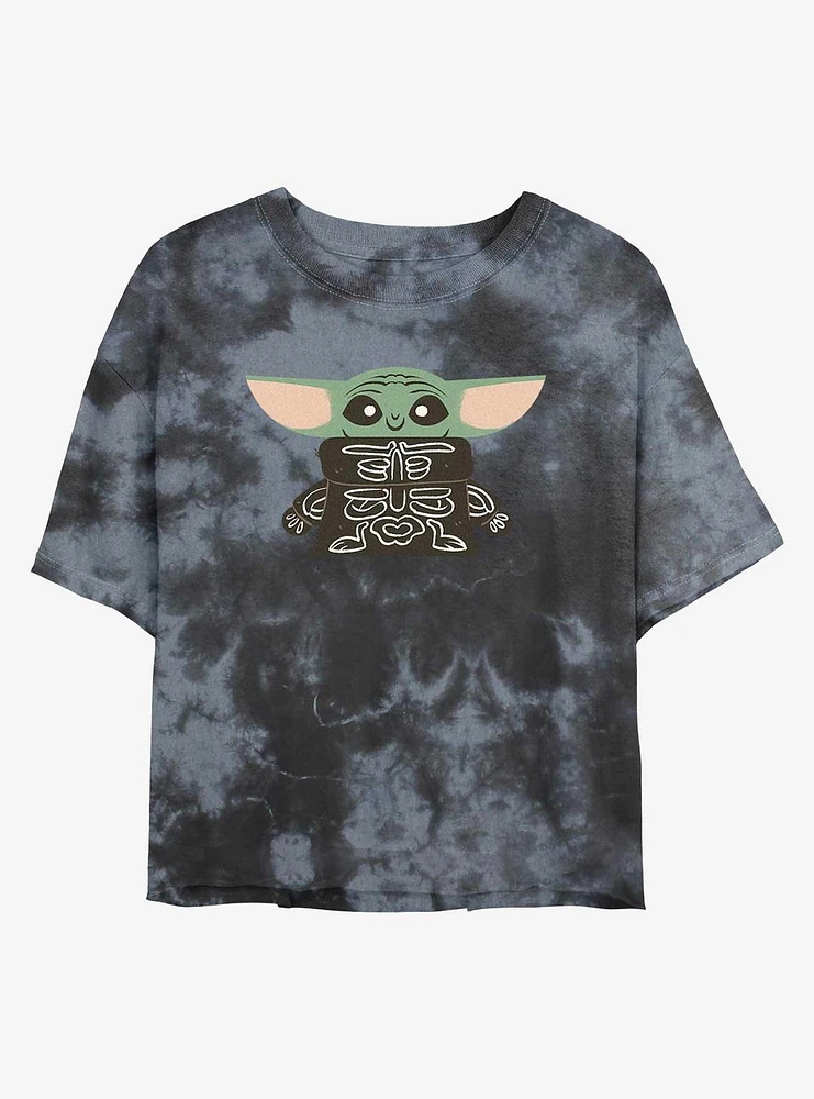 Star Wars The Mandalorian Skeleton Grogu Tie-Dye Girls Crop T-Shirt