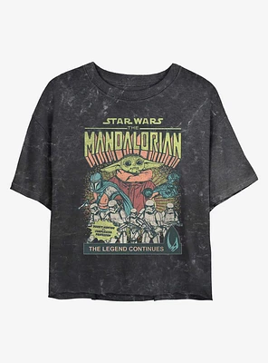 Star Wars The Mandalorian Grogu Comic Cover Mineral Wash Girls Crop T-Shirt