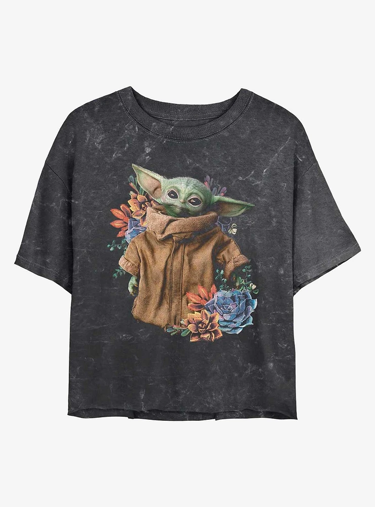 Star Wars The Mandalorian Grogu Flower Baby Mineral Wash Girls Crop T-Shirt