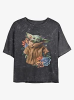 Star Wars The Mandalorian Grogu Flower Baby Mineral Wash Girls Crop T-Shirt