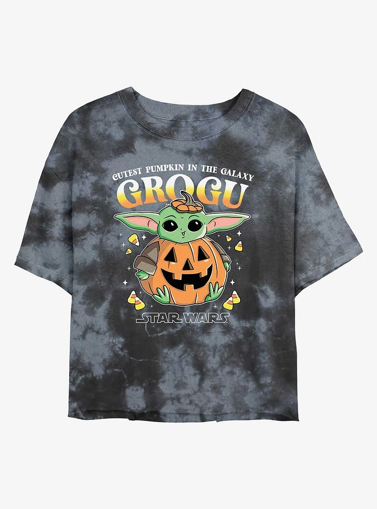 Star Wars The Mandalorian Pumpkin Grogu Tie-Dye Girls Crop T-Shirt