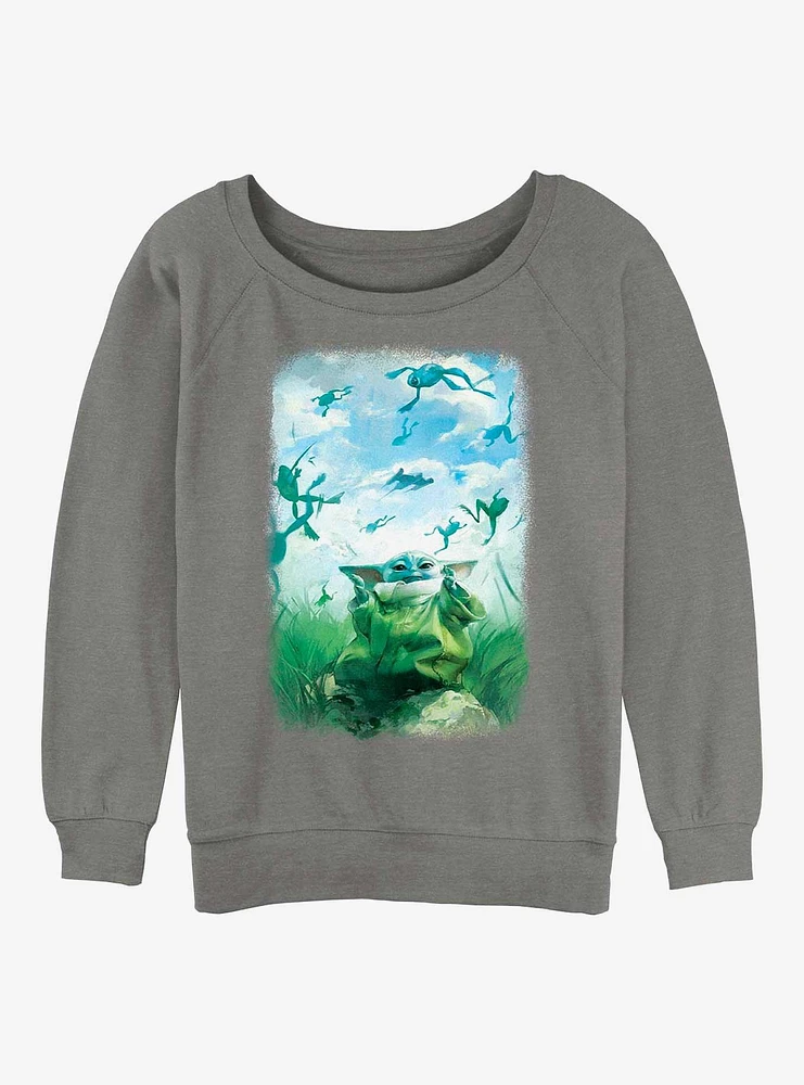 Star Wars The Mandalorian Grogu Watercolor Frogs Poster Girls Slouchy Sweatshirt