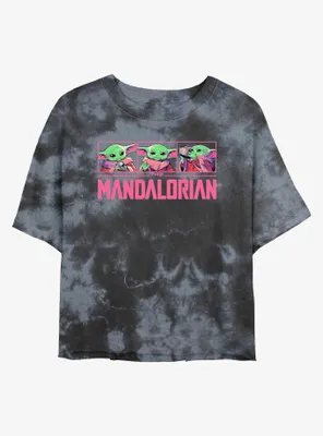 Star Wars The Mandalorian Grogu Neon Logo Tie-Dye Womens Crop T-Shirt