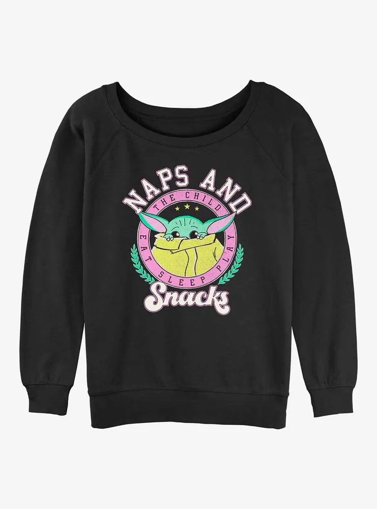 Star Wars The Mandalorian Grogu Naps And Snacks Womens Slouchy Sweatshirt