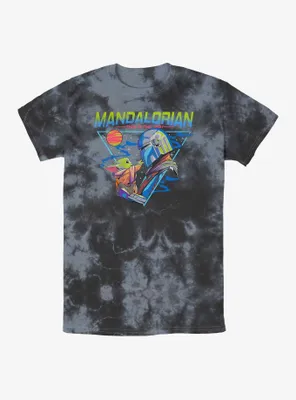 Star Wars The Mandalorian Grogu and Din Djarin Triangle Tie-Dye T-Shirt