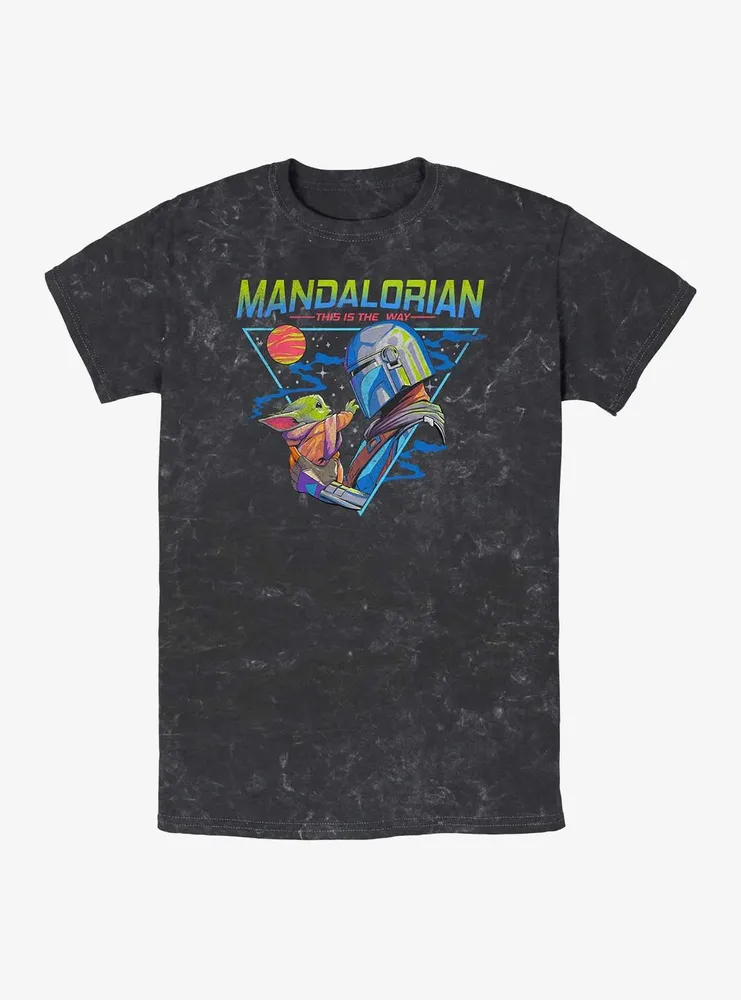 Star Wars The Mandalorian Grogu and Din Djarin Triangle Mineral Wash T-Shirt