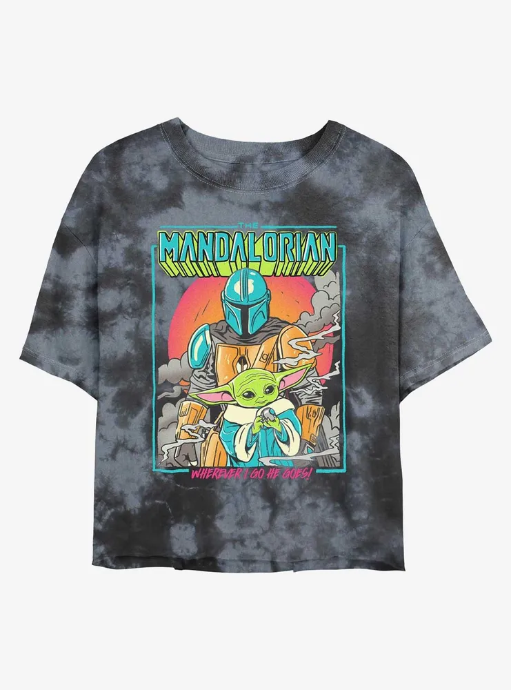 Star Wars The Mandalorian Wherever I Go He Goes Tie-Dye Womens Crop T-Shirt