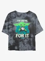 Star Wars The Mandalorian Grogu Tea I'm Here For It Tie-Dye Womens Crop T-Shirt