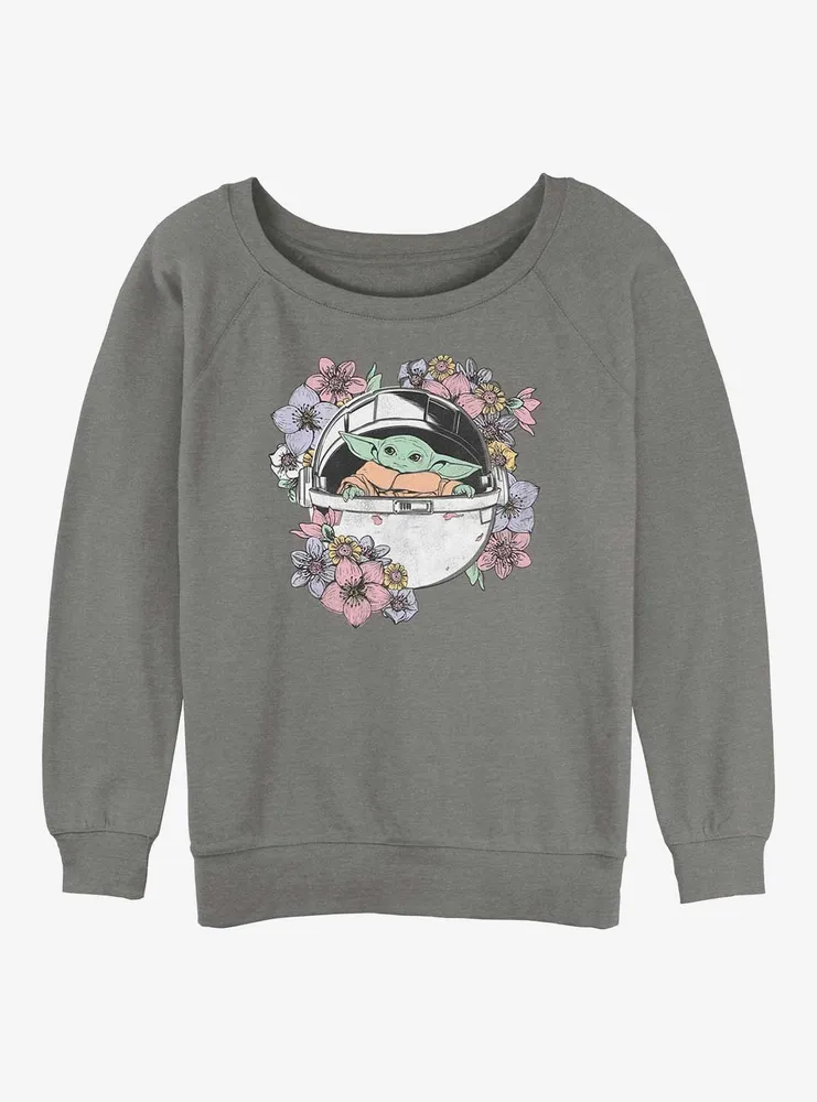 Star Wars The Mandalorian Grogu Floral Bassinet Womens Slouchy Sweatshirt