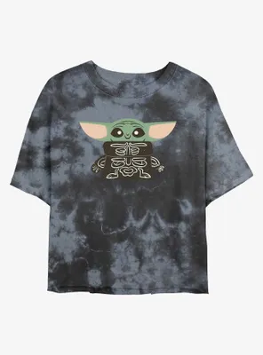 Star Wars The Mandalorian Skeleton Grogu Tie-Dye Womens Crop T-Shirt