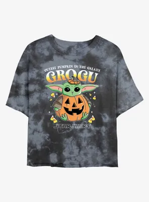 Star Wars The Mandalorian Pumpkin Grogu Tie-Dye Womens Crop T-Shirt