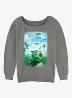 Star Wars The Mandalorian Grogu Watercolor Frogs Poster Womens Slouchy Sweatshirt