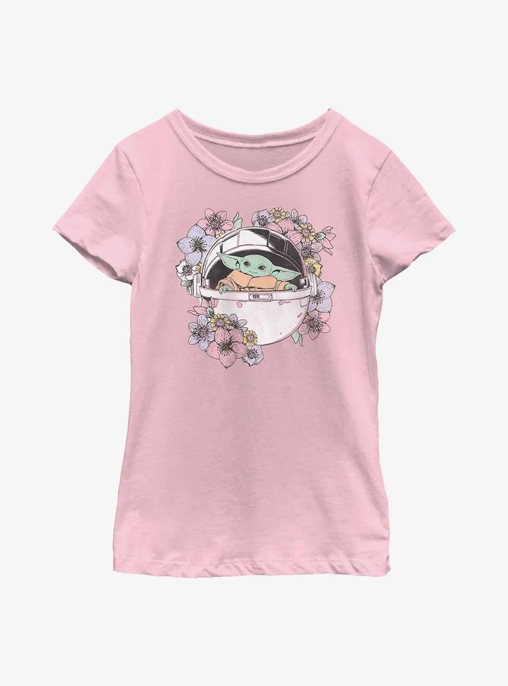 Star Wars The Mandalorian Grogu Floral Bassinet Youth Girls T-Shirt