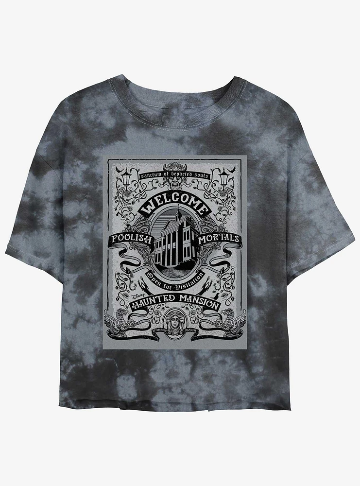 Disney Haunted Mansion Welcome Foolish Mortals Poster Tie-Dye Girls Crop T-Shirt