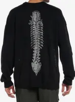 Black Spine Destructed Sweater