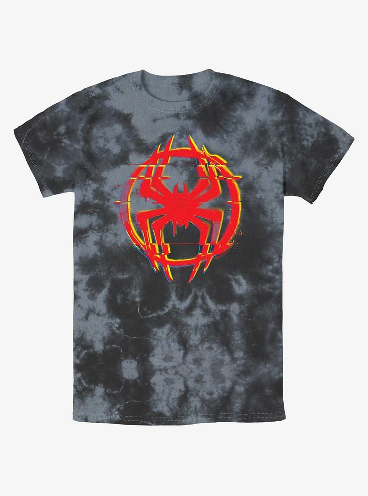 Marvel Spider-Man Glitchy Spider Symbol Tie-Dye T-Shirt