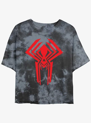 Marvel Spider-Man Spider Symbol Girls Tie-Dye Crop T-Shirt