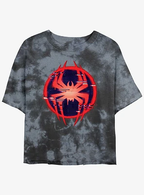 Marvel Spider-Man Glitch Spider Symbol Girls Tie-Dye Crop T-Shirt