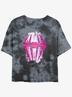 Marvel Spider-Man Glitch Box Spider Symbol Girls Tie-Dye Crop T-Shirt