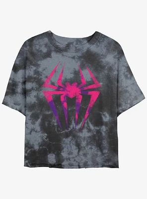 Marvel Spider-Man Spotty Spider Symbol Girls Tie-Dye Crop T-Shirt