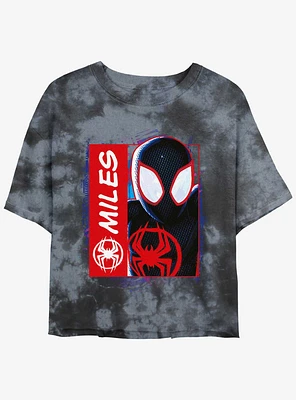 Marvel Spider-Man Miles Morales Simple Comic Girls Tie-Dye Crop T-Shirt