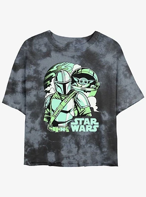 Star Wars The Mandalorian With Grogu Pop Art Girls Tie-Dye Crop T-Shirt