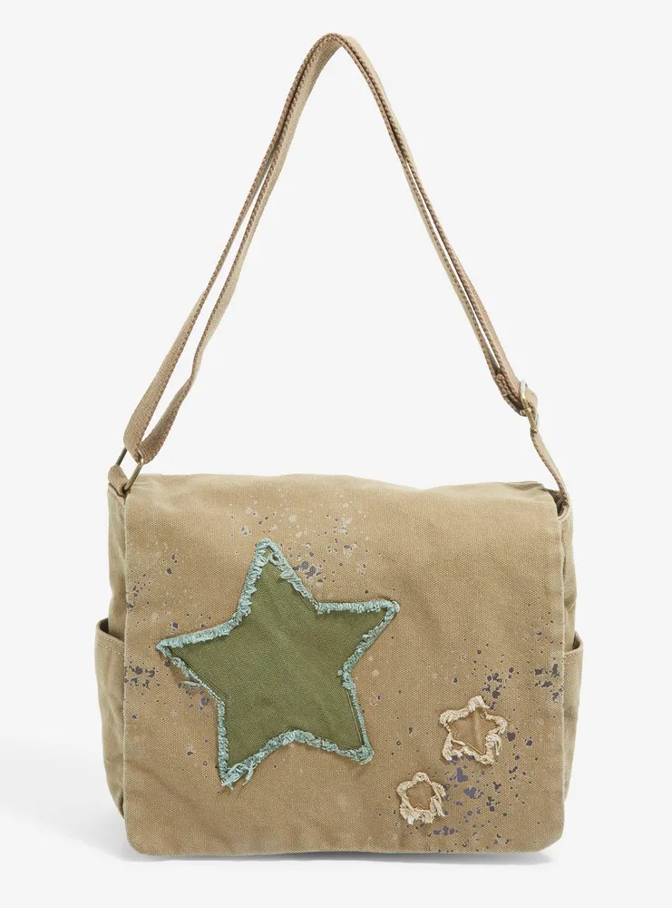 Social Collision Grunge Star Canvas Messenger Bag