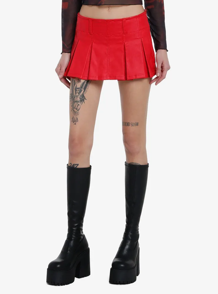 Social Collision Red Coated Mini Skort