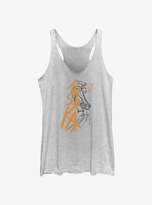 Star Wars Ahsoka Brush Strokes Portrait Girls Tank