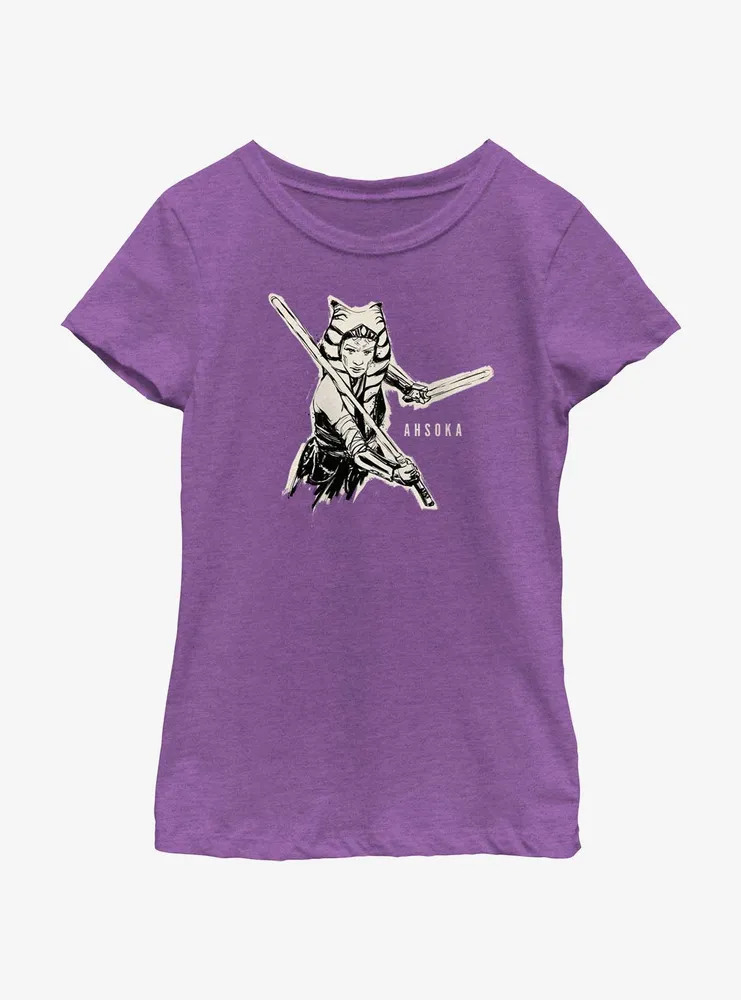 Star Wars Ahsoka Jedi Sketch Youth Girls T-Shirt